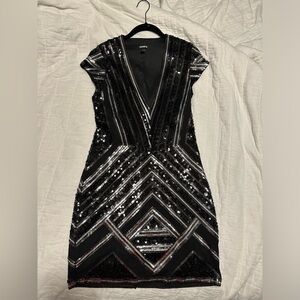 Black silver sequins mini dress